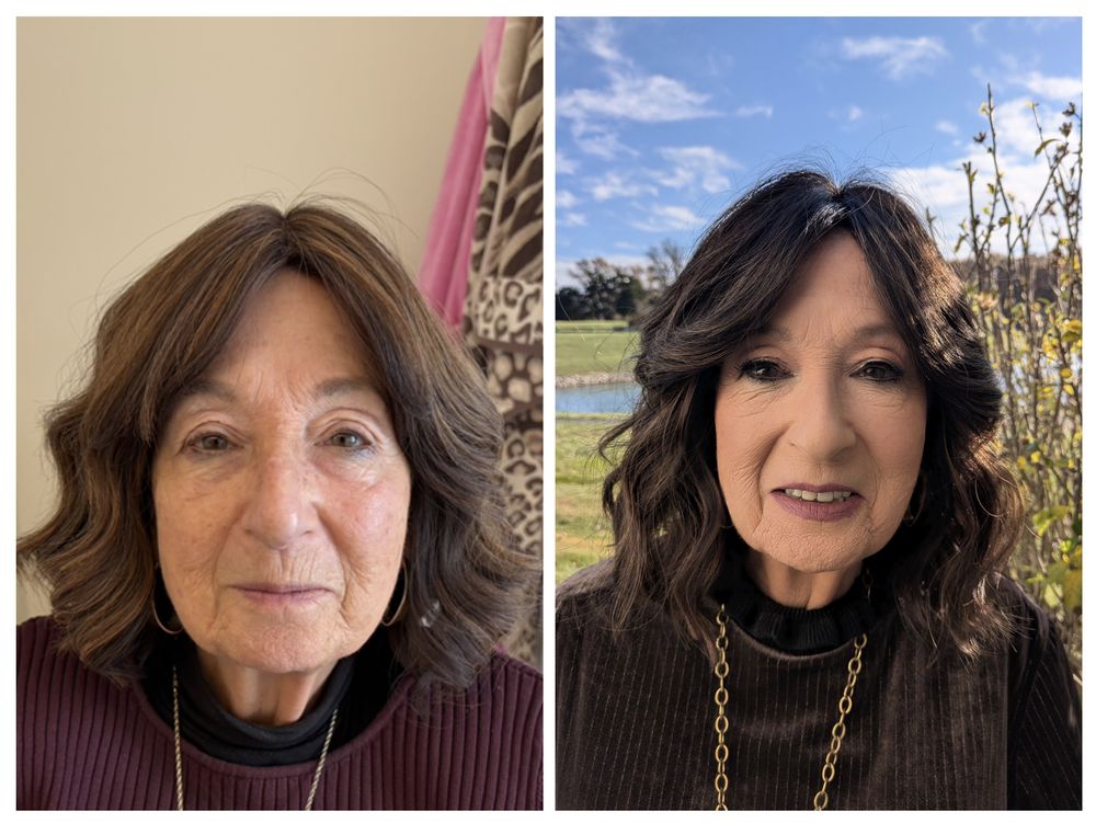 Before and after: occasion makeup for a mature client, finished outdoors